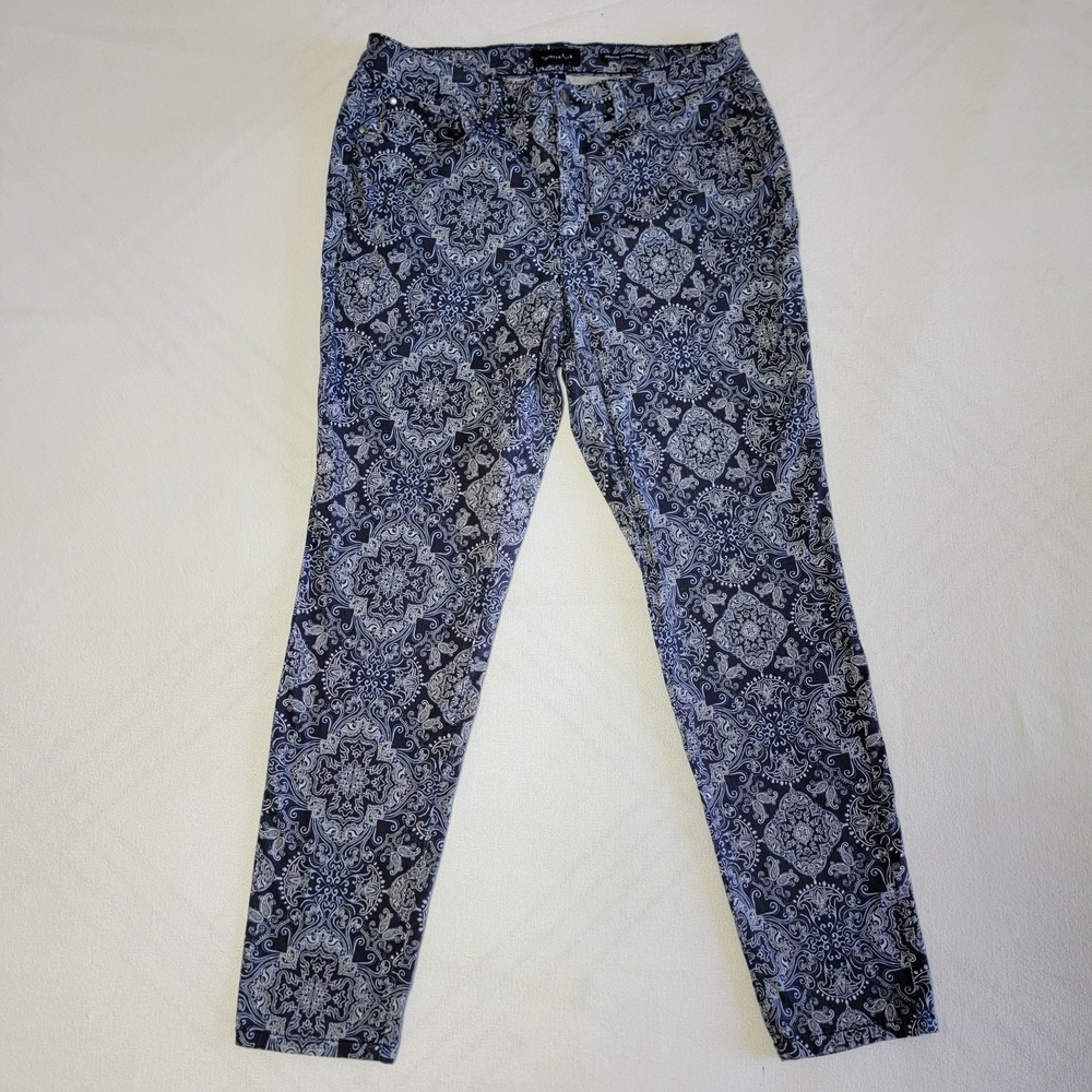 Charter Club Bristol Skinny Ankle Blue Jeans Printed Pants Women's Size 8